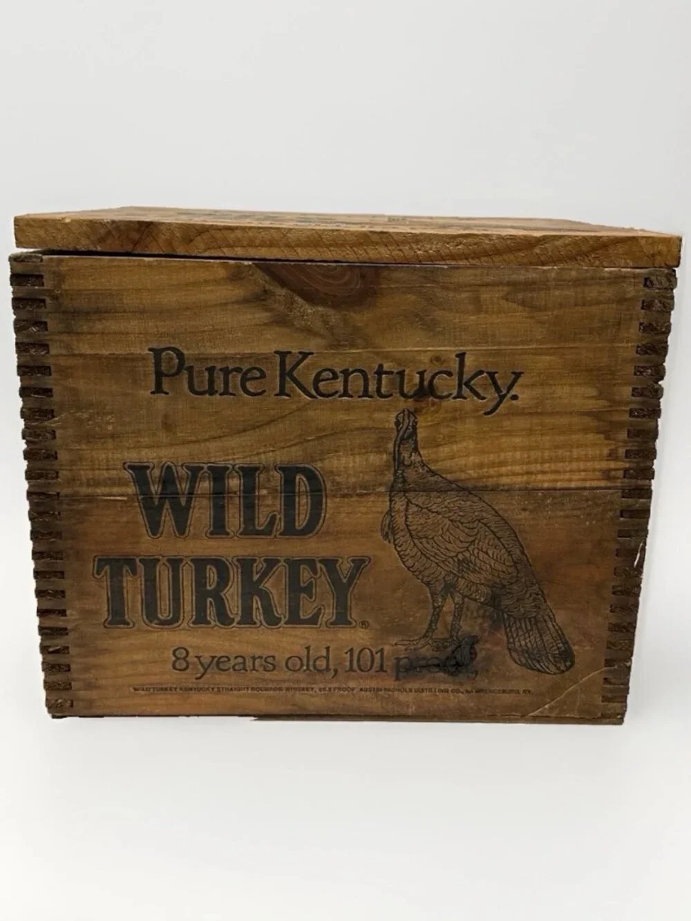 🦃🥃 Vintage Wild Turkey Bourbon Wooden Crate Display Box 8 Year 101 Proof Rare